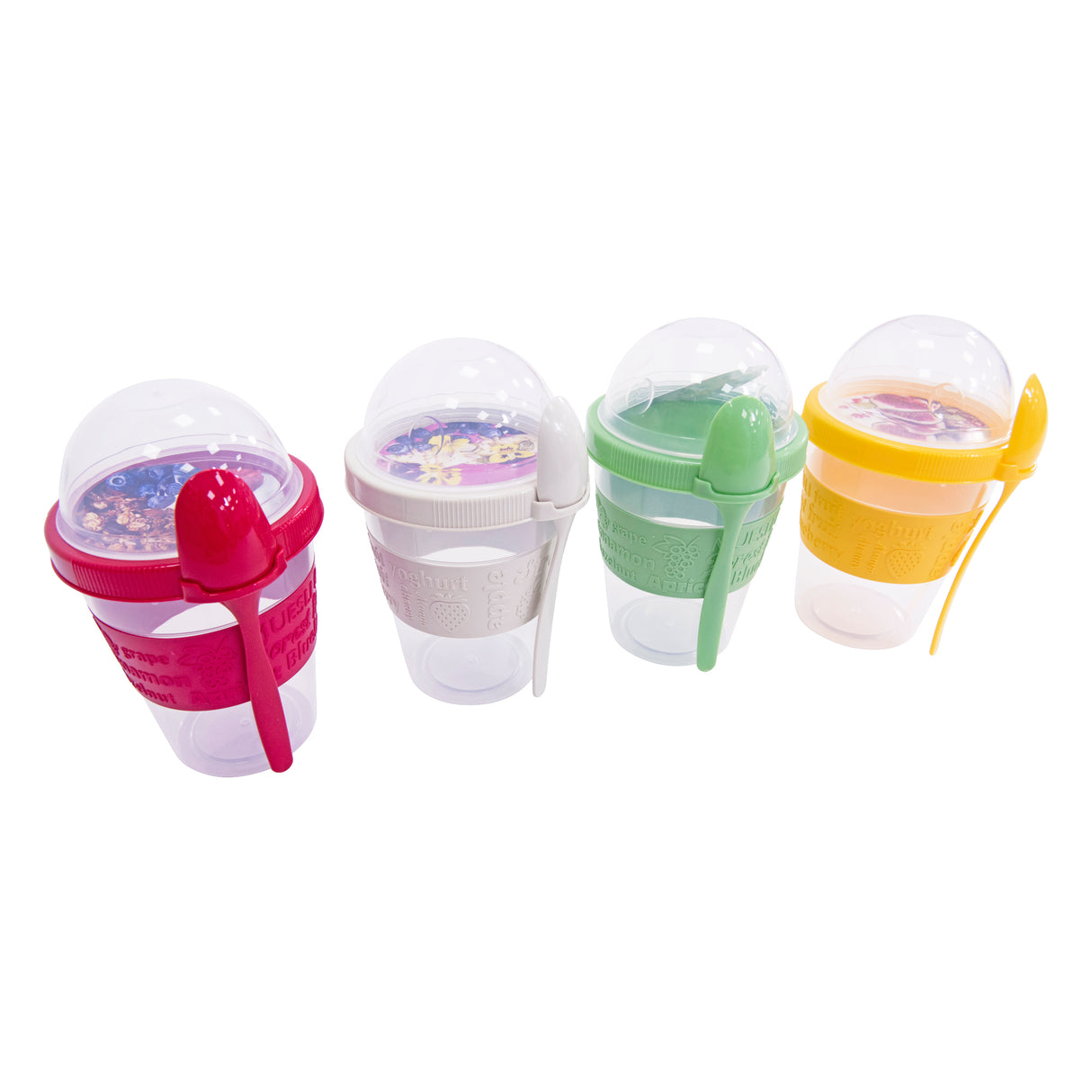 Clear Portable Cereal & Yoghurt Cups with Lids and Spoons – Reusable Overnight Oats Jar On The Go Breakfast Pots - BPA Free - 4 Assorted Colours