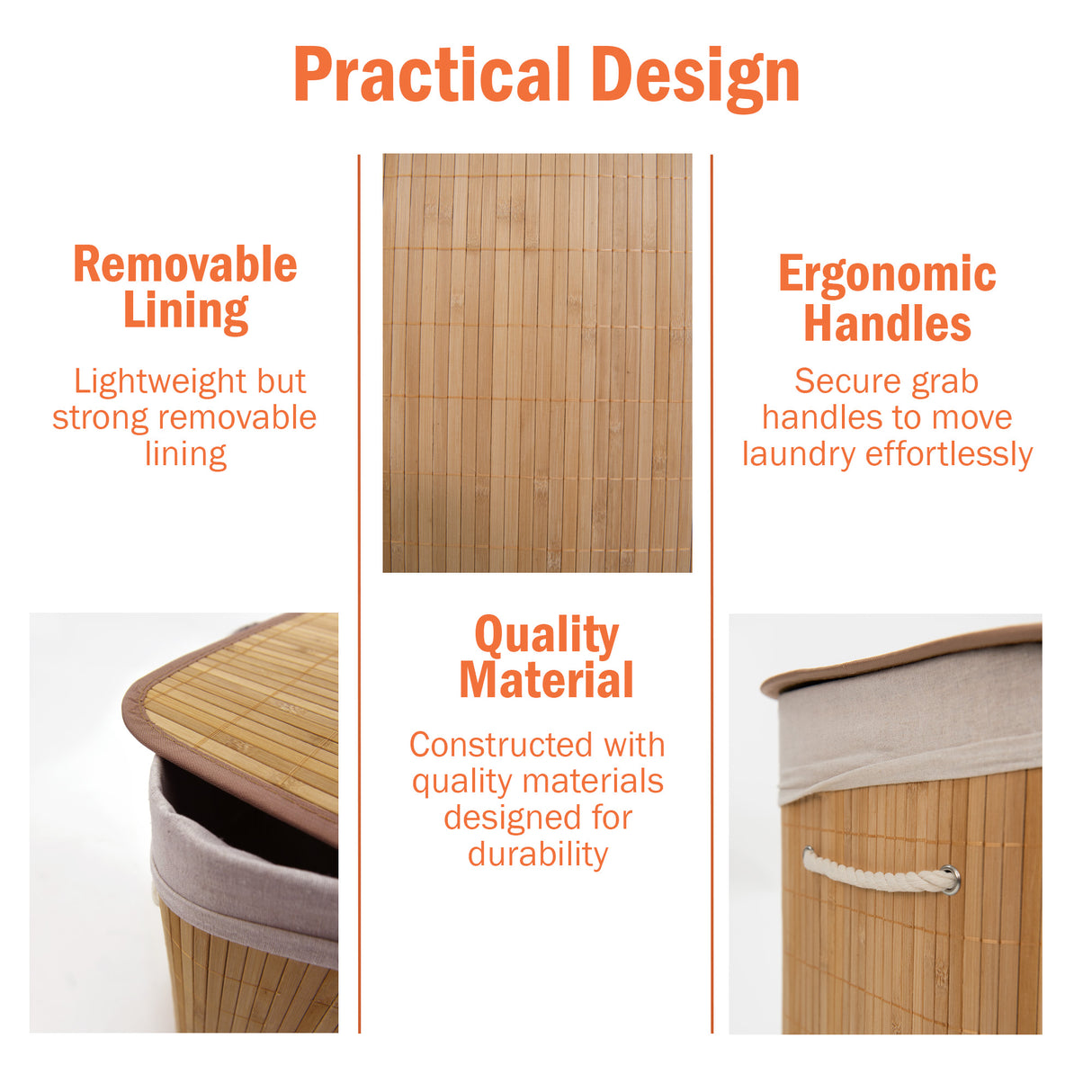 72L Bamboo Laundry Basket with Lid