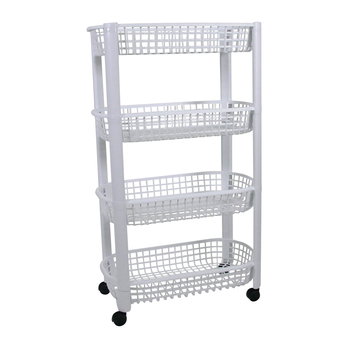 Plastic Storage Trolley Unit with Wheels 4 Tier Utility Kitchen Cart, Office, Bathroom, Bedroom Storage Unit 78x46x26cm (White)