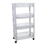 Plastic Storage Trolley Unit with Wheels 4 Tier Utility Kitchen Cart, Office, Bathroom, Bedroom Storage Unit 78x46x26cm (White)