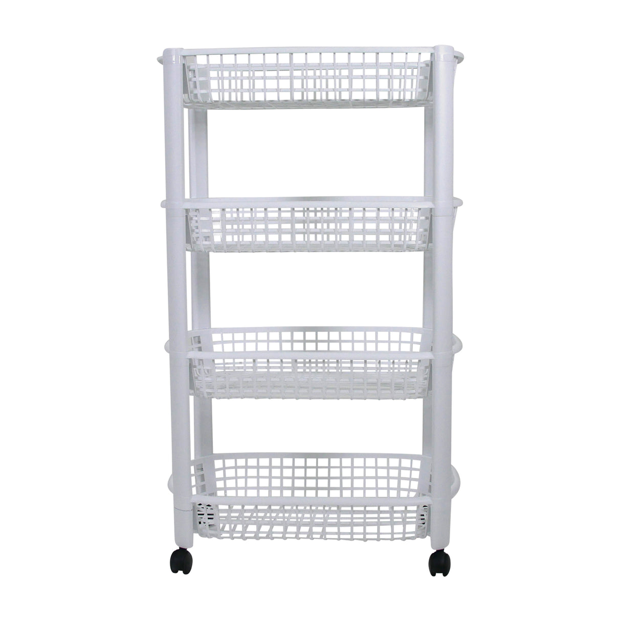 Plastic Storage Trolley Unit with Wheels 4 Tier Utility Kitchen Cart, Office, Bathroom, Bedroom Storage Unit 78x46x26cm (White)
