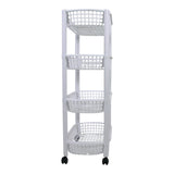 Plastic Storage Trolley Unit with Wheels 4 Tier Utility Kitchen Cart, Office, Bathroom, Bedroom Storage Unit 78x46x26cm (White)