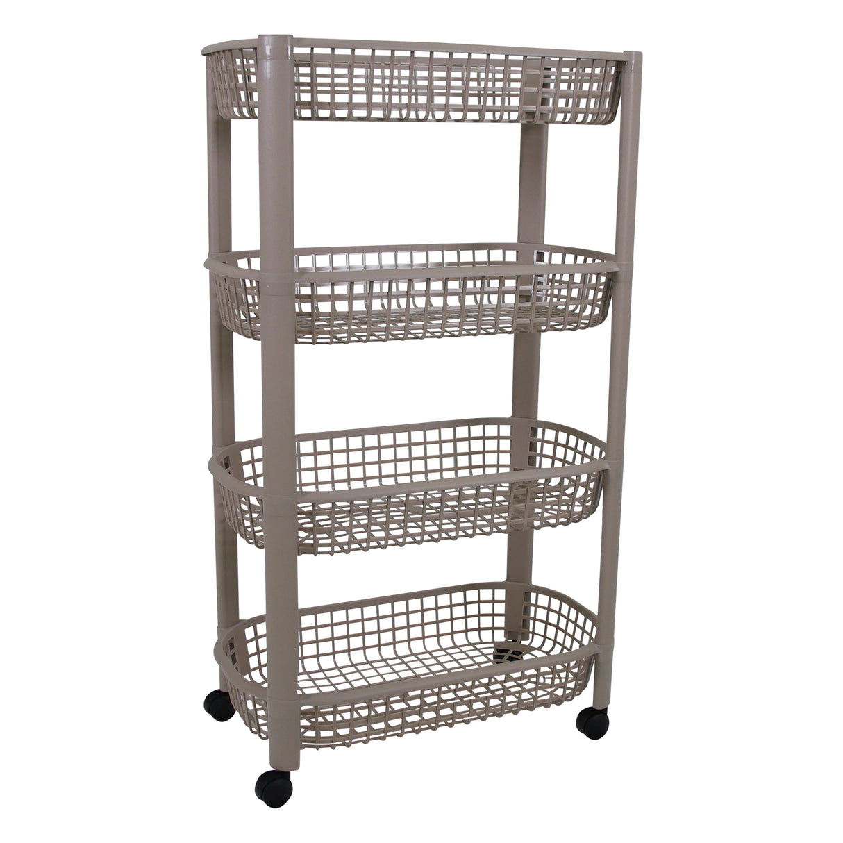 Plastic Storage Trolley Unit with Wheels 4 Tier Utility Kitchen Cart, Office, Bathroom, Bedroom Storage Unit 78x46x26cm (Sand)