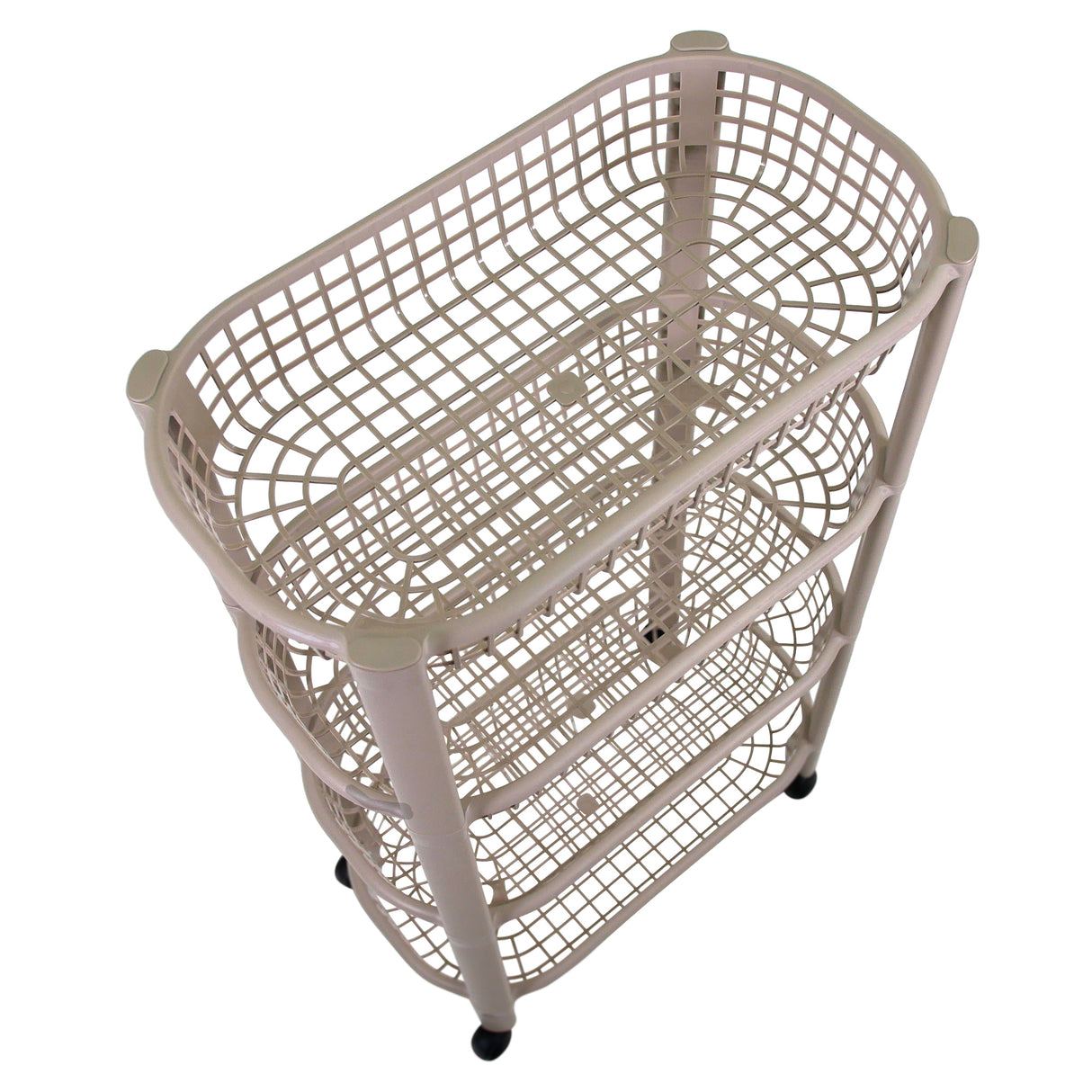 Plastic Storage Trolley Unit with Wheels 4 Tier Utility Kitchen Cart, Office, Bathroom, Bedroom Storage Unit 78x46x26cm (Sand)