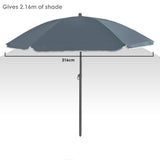 240cm (7ft 8in) Grey Parasol with Base Garden