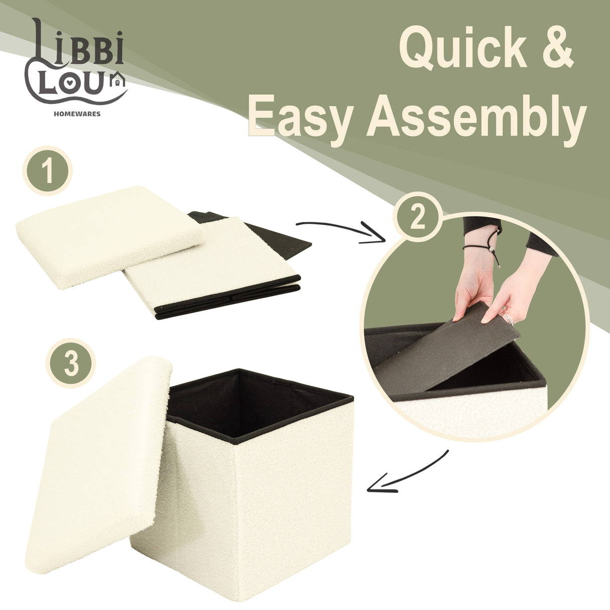 Teddy Boucle Foldable Footstool/Ottoman Storage Box