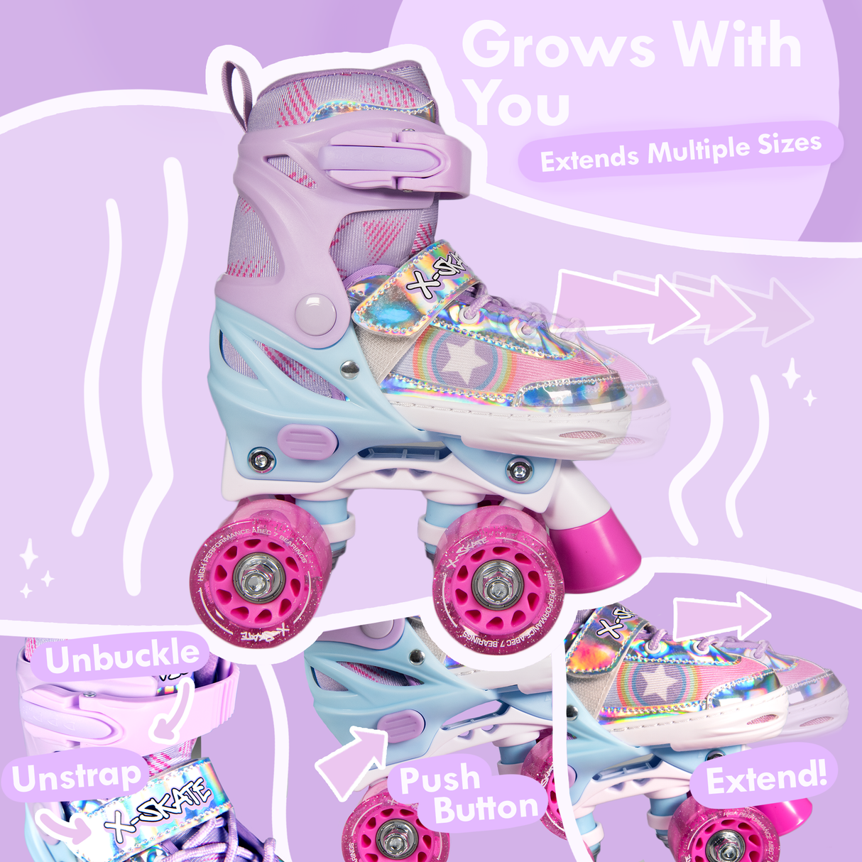 Adjustable Quad Roller Skates With Light Up Wheels