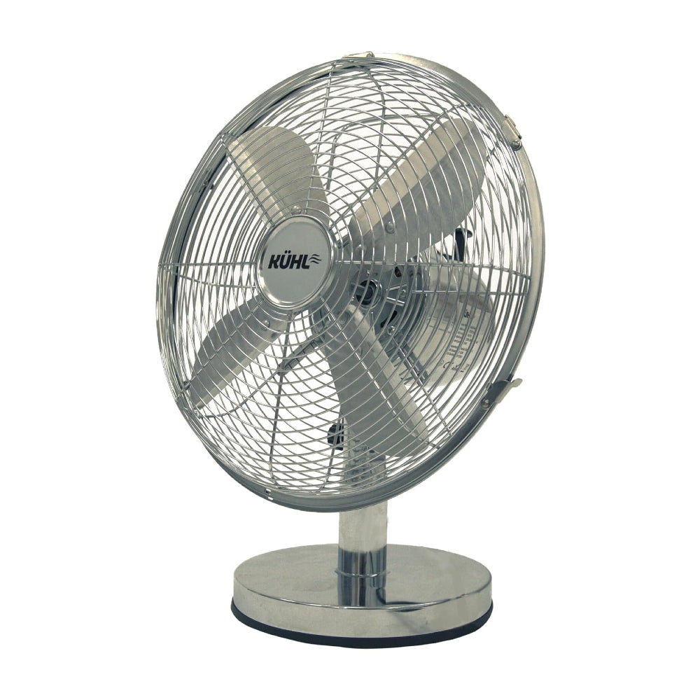 KÜHL 12" Desk Fan Electric Oscillating Metal Cooling Fan with 3 Speed Settings | Adjustable Tilt | Table Fan for Home, Office or Bedroom | Easy to Assemble