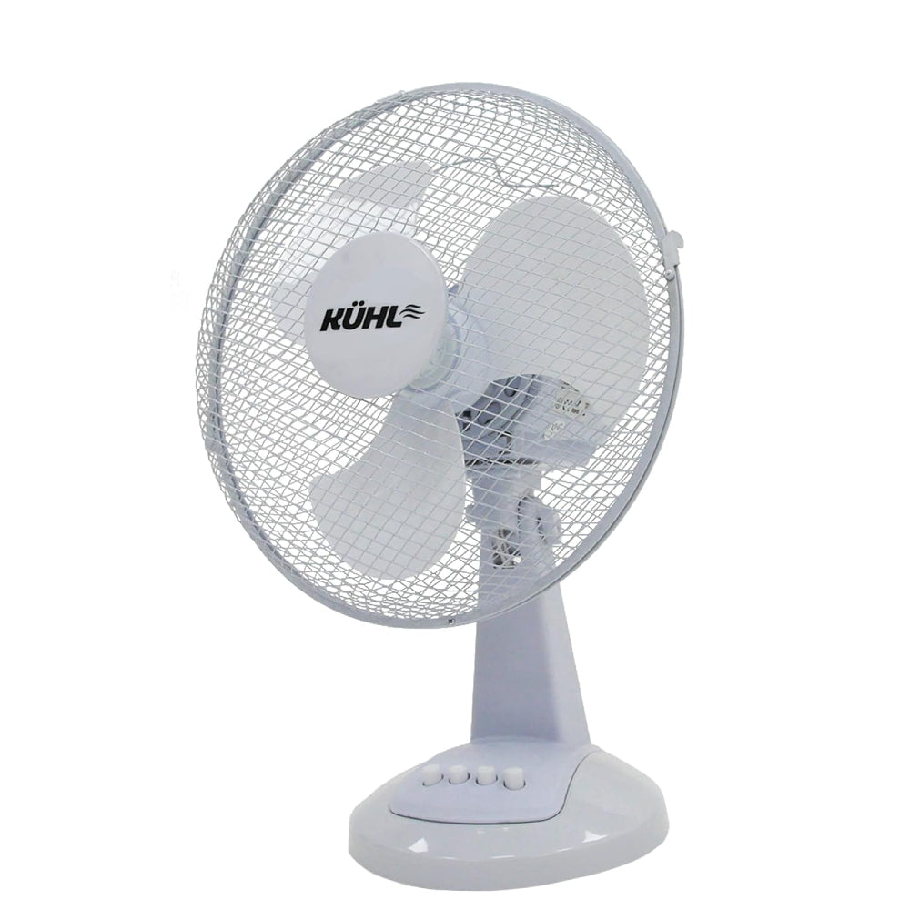 KÜHL 12" White Desk Fan Electric Oscillating Cooling Fan with 3 Speed Settings | Adjustable Tilt | Table Fan for Home, Office or Bedroom | Easy to Assemble