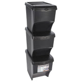 Stackable Recycling Bins, Set of 3, Front-Opening Lids, Kitchen Waste Sorting Containers with Organisation Stickers