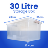 Plastic Storage Box with Lids | Stackable Clear Containers for Kitchen, Office, Crafts, Tools & Household Essentials (30 Litre)