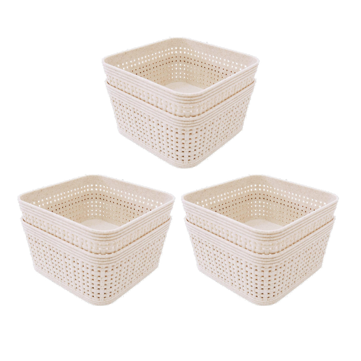 Storage Baskets Woven Design Stackable Plastic Organisers Homeware - Set of 2 (25 x 19cm)