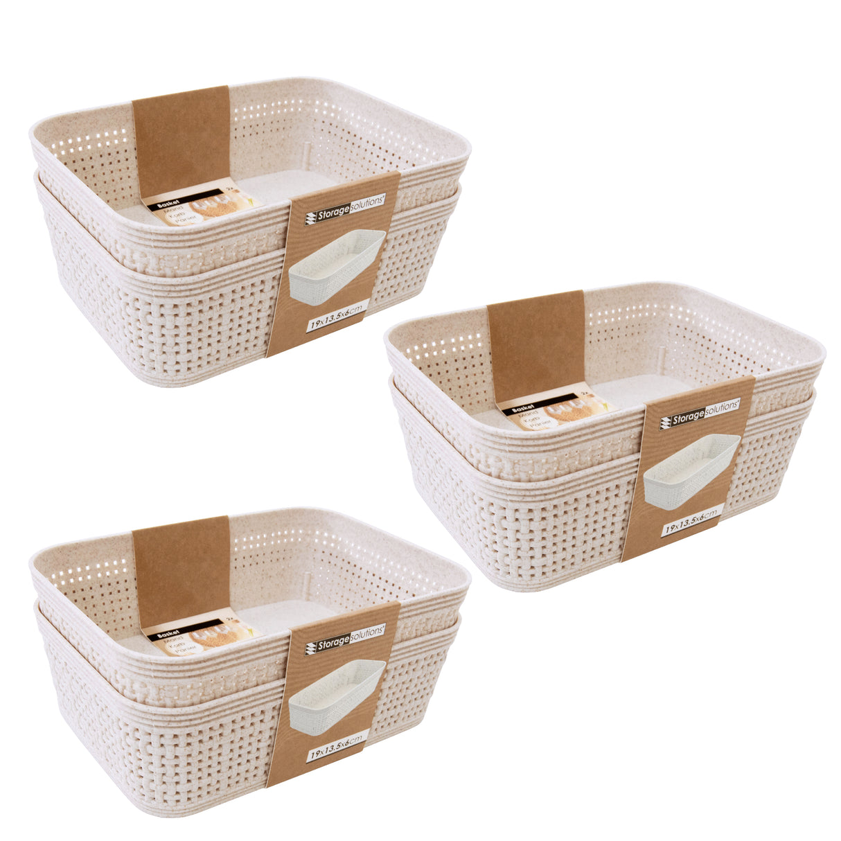 Storage Baskets Woven Design Stackable Plastic Organisers Homeware - Set of 2 (19 x 14cm)