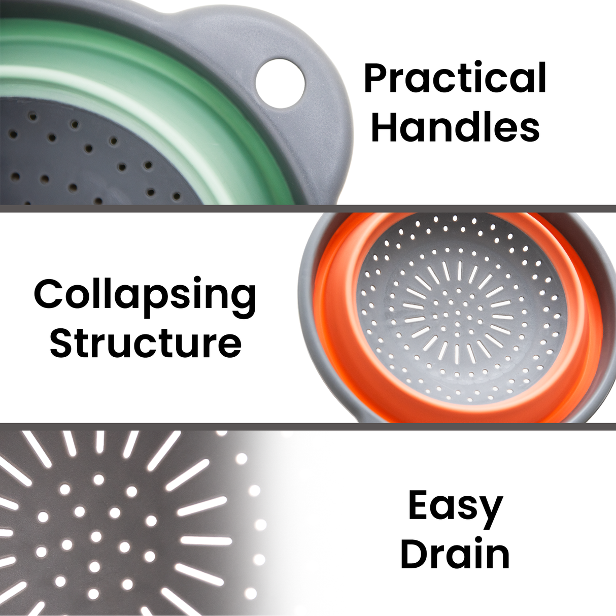 Collapsible Silicone Kitchen Colander Space Saving Folding Food Strainer for Kitchen & Travel (23cm) BPA-Free - Assorted Colours