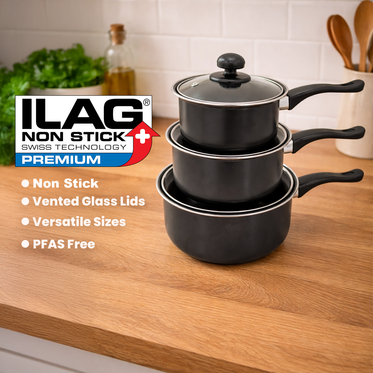3 Piece Saucepan Set with Lids