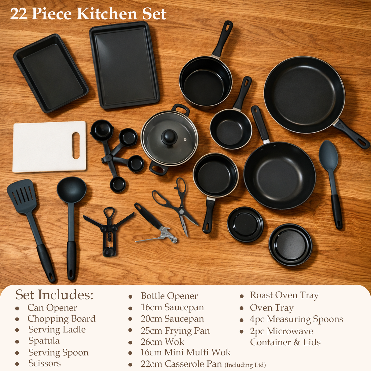 22 Piece Basic Cookware & Untensil Starter Cooking Set