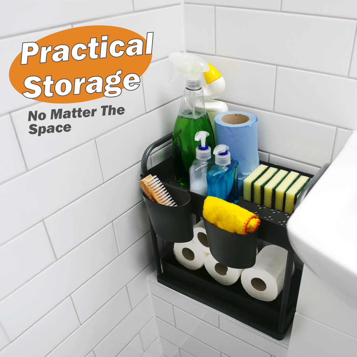 2 Black Bathroom Organisers