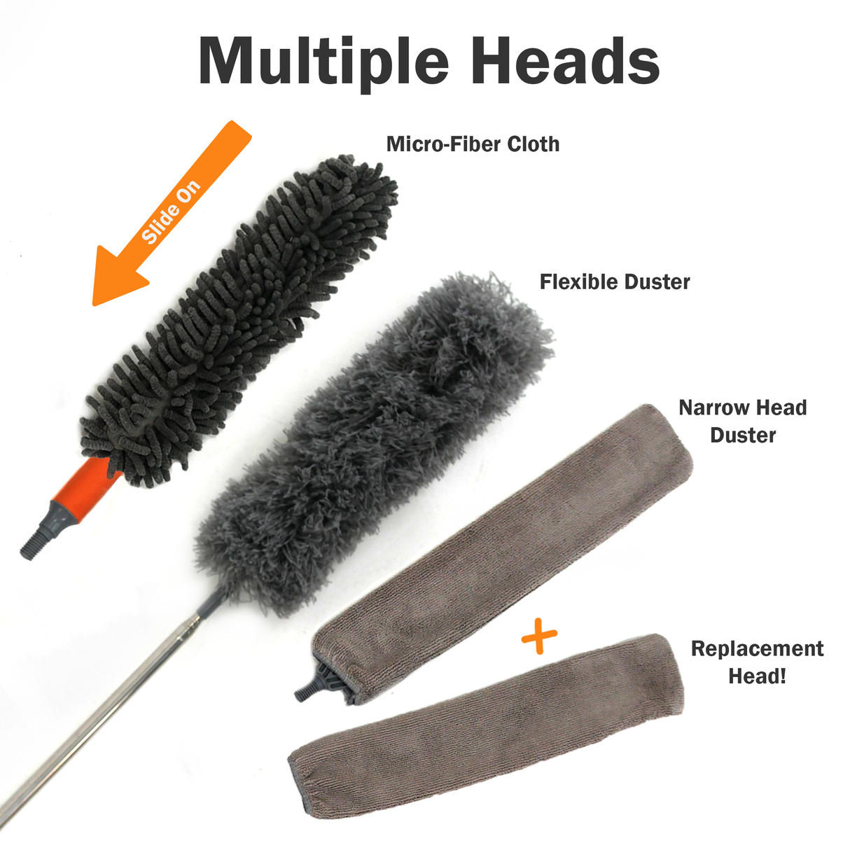 Feather Duster with Extension Pole & 5pcs Interchangeable Dusters